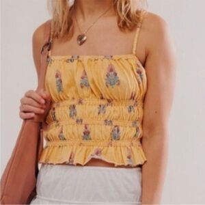 We The Free Large Dolce Vita Tank Crop Top 100% cotton Free People yellow floral